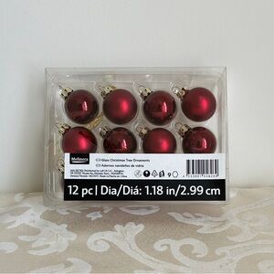 NIB Glass Christmas Balls Set of 12 Deep Red 1/2 Shiny 1/2 Satin 1.18” Diameter